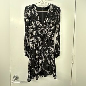 The Kooples black and white soft print floral long sleeve v neck dress